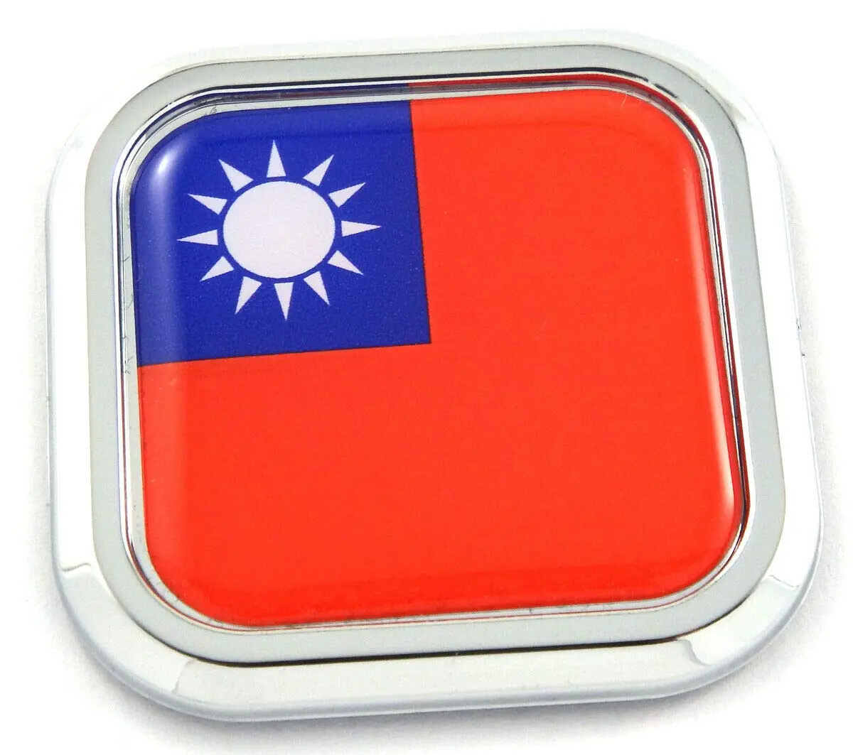 Taiwan Flag Square Chrome Rim Emblem Car 3D Decal Badge Hood Bumper Sticker 2" 1