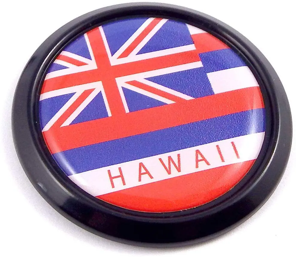 Hawaii Black Round Flag Car Decal Emblem Bumper 3D Sticker 1.85" 1