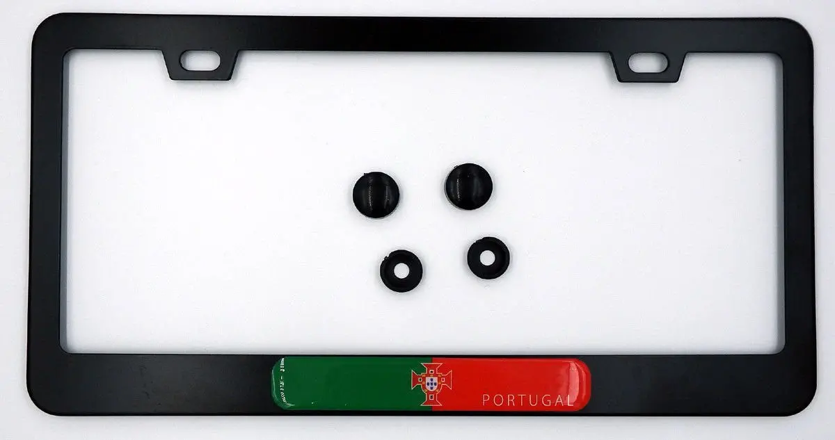 Portugal Flag Metal Black Aluminium Car License Plate Frame Holder 1