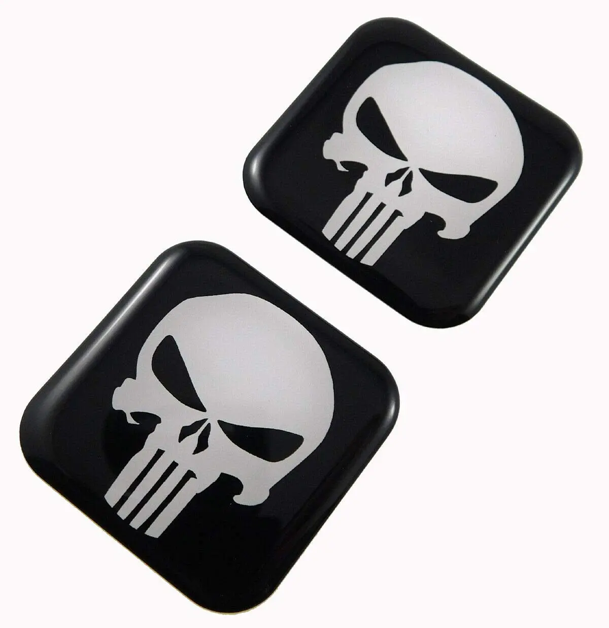 Punisher Skull Square Domed Decal Car Bike Gel Stickers 1.5" 2Pc 1