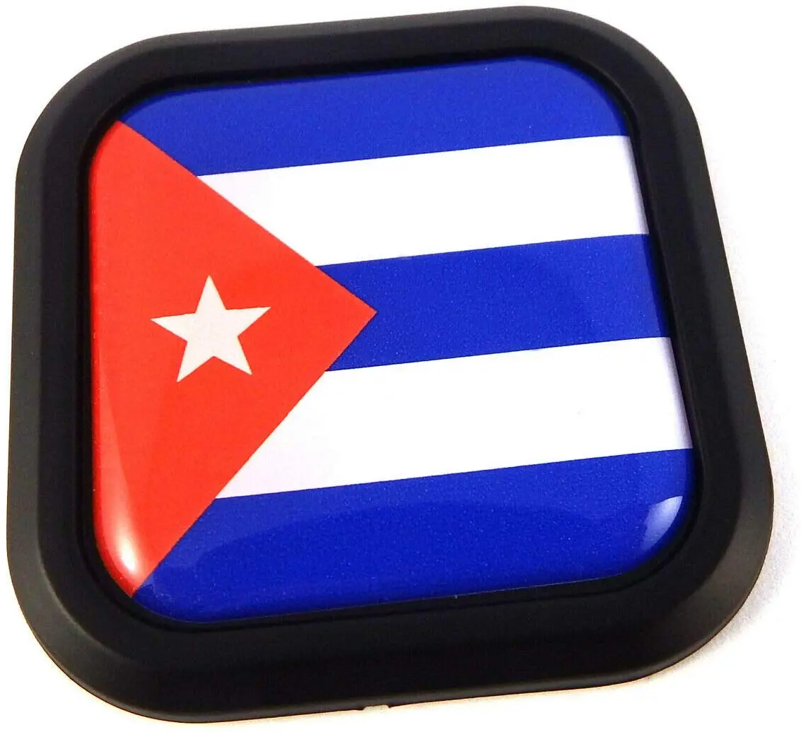 Cuba Flag Square Black Rim Emblem Car 3D Decal Badge Hood Bumper Sticker 2" 1