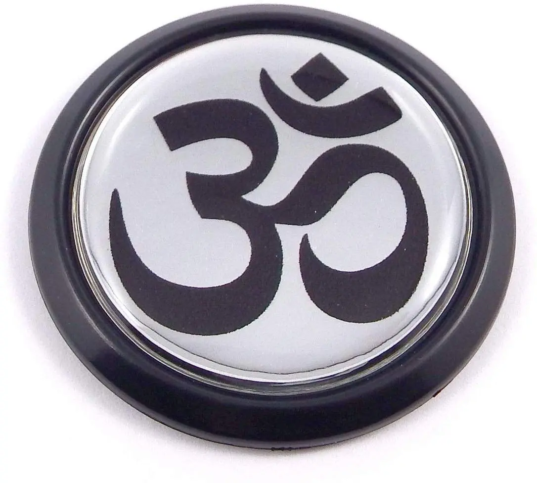 Aum Om Yoga Black Round Flag Car Decal Emblem Bumper 3D Sticker Badge 1.85" 1