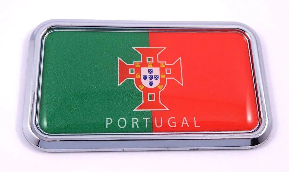 Portugal Portugese Flag Rectanguglar Chrome Emblem Car Decal Sticker 3"X1.75" 1