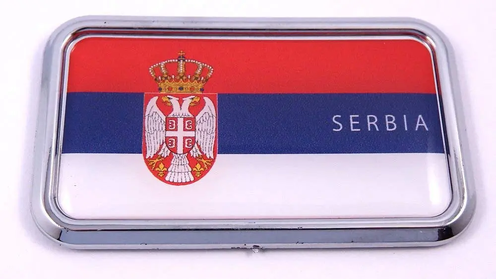 Serbia Serbian Flag Rectanguglar Chrome Emblem 3D Car Decal Sticker 3"X1.75" 1