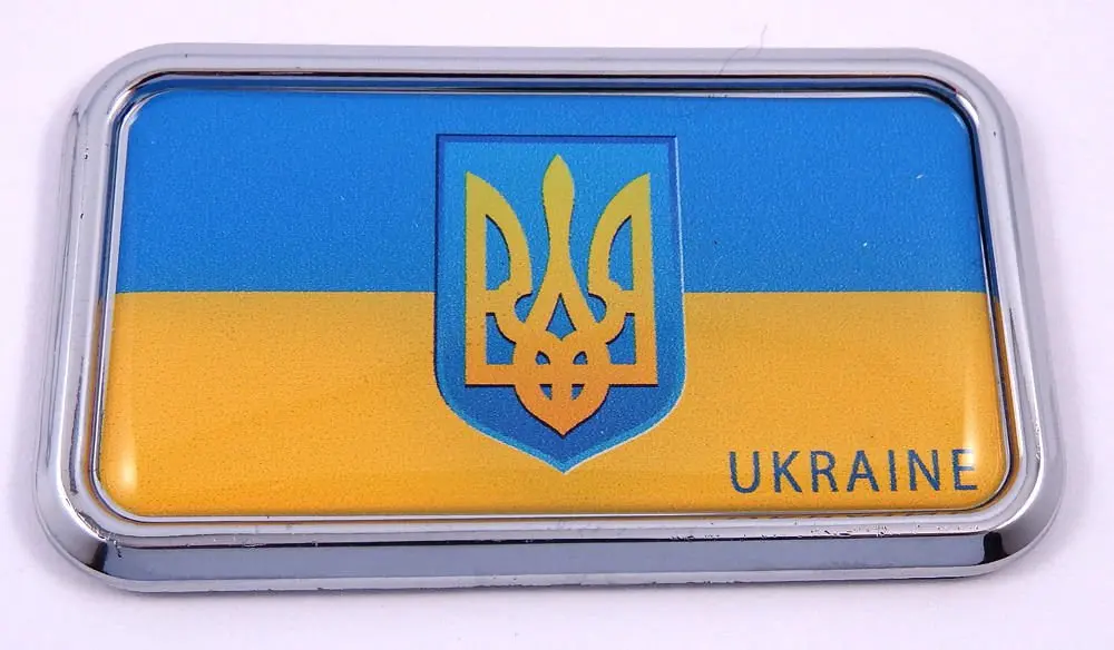 Ukraine Ukrainian Flag Rectanguglar Chrome Emblem 3D Car Decal Sticker 3"X1.75" 1