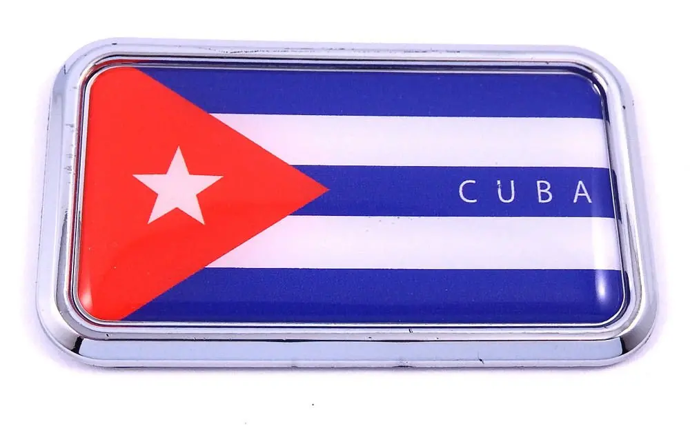 Cuba Cuban Flag Rectanguglar Chrome Emblem 3D Car Decal Sticker 3" X 1.75" 1