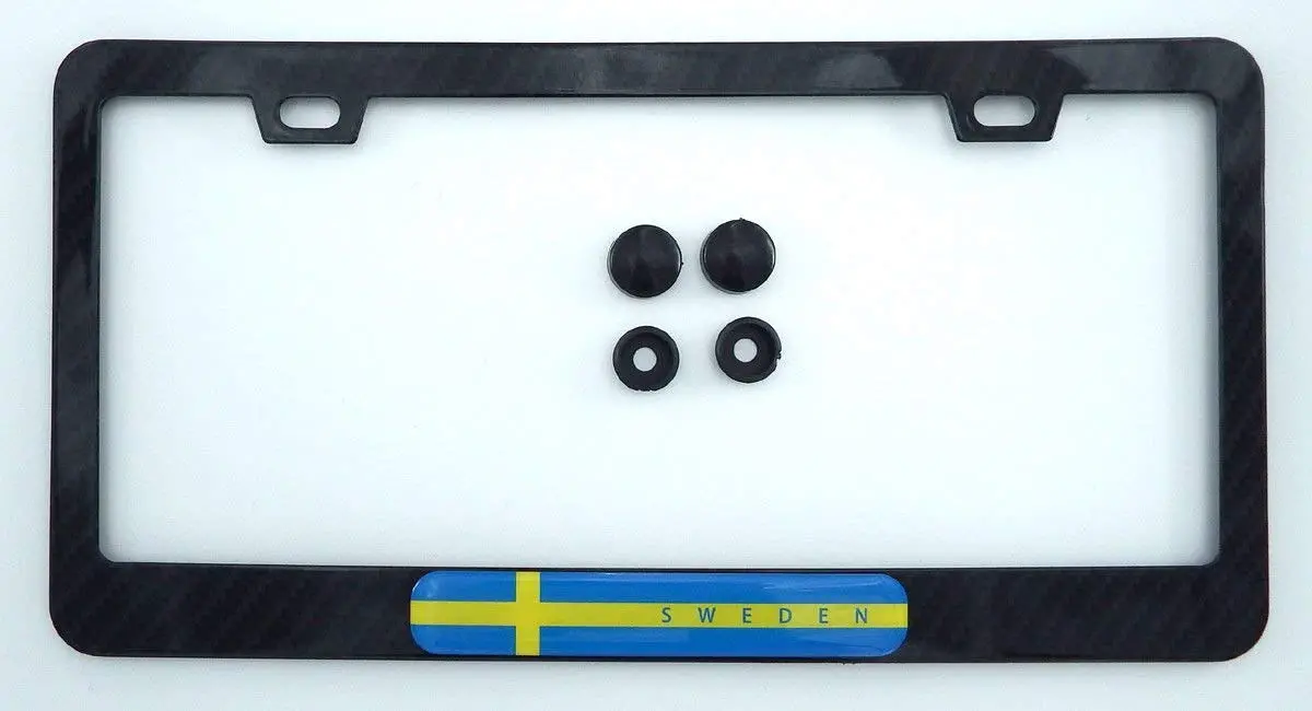 Sweden Swedish Flag Black Carbon Fiber Look Metal Car License Plate Frame 1