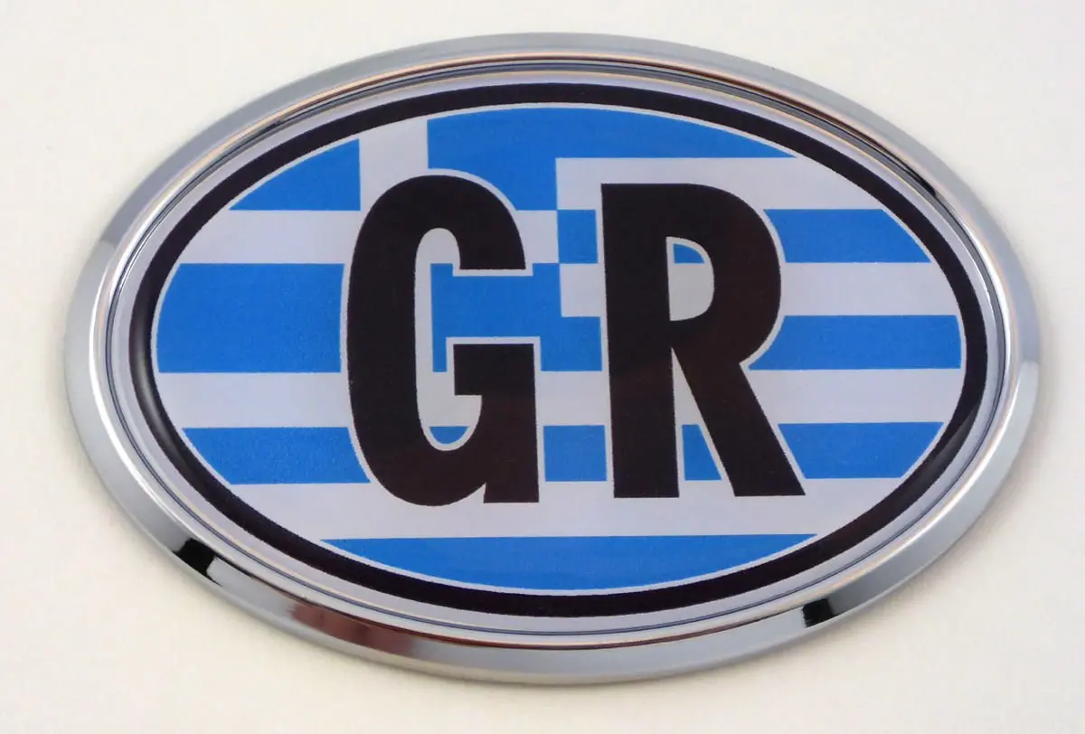 Greece Gr Greek Flag Car Chrome Emblem Bumper Sticker Flag Decal Oval 1