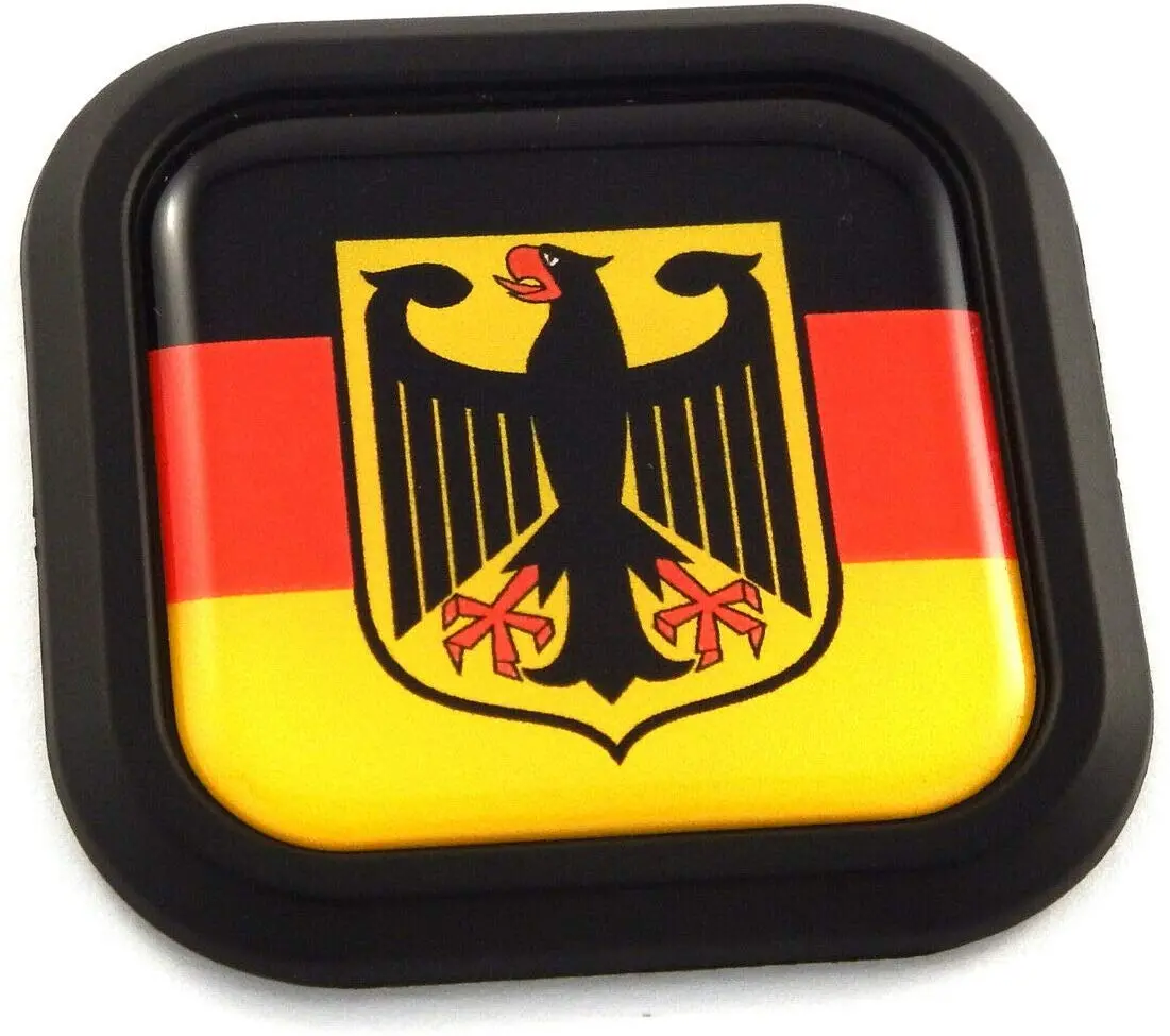 German Eagle Flag Square Black Rim Emblem Car 3D Decal Badge Bumper Sticker 2" 1