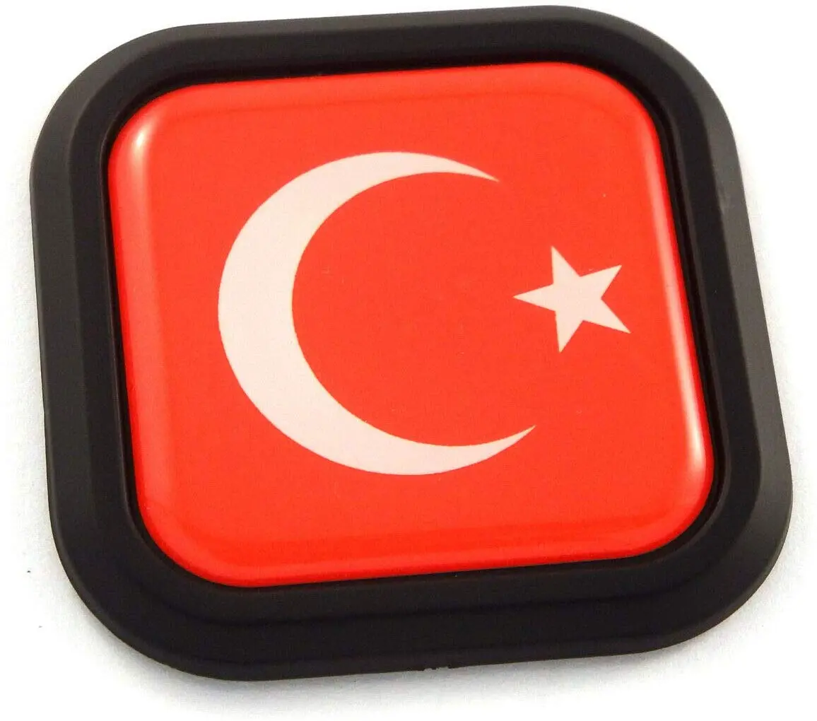 Turkey Flag Square Black Rim Emblem Car 3D Decal Badge Hood Bumper Sticker 2" 1
