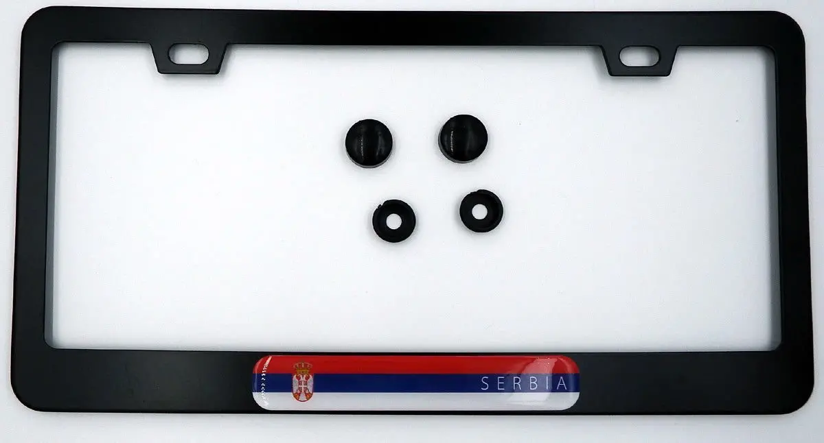 Serbia Flag Metal Black Aluminium Car License Plate Frame Holder 1