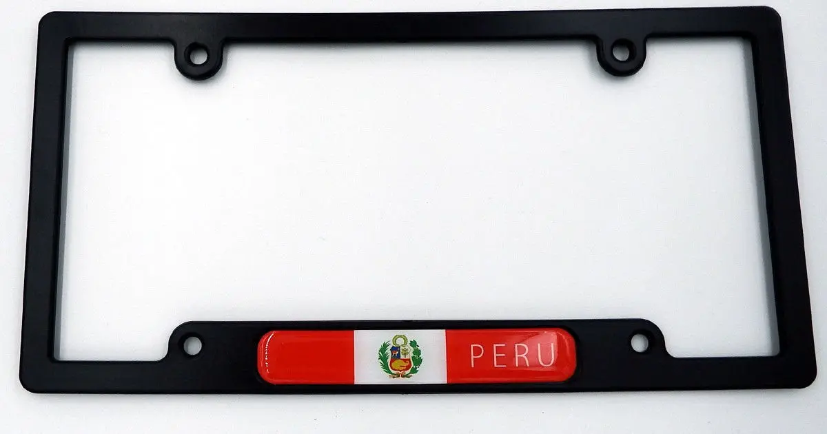 Peru Black Plastic Car License Plate Frame With Domed Decal Insert Flag 1