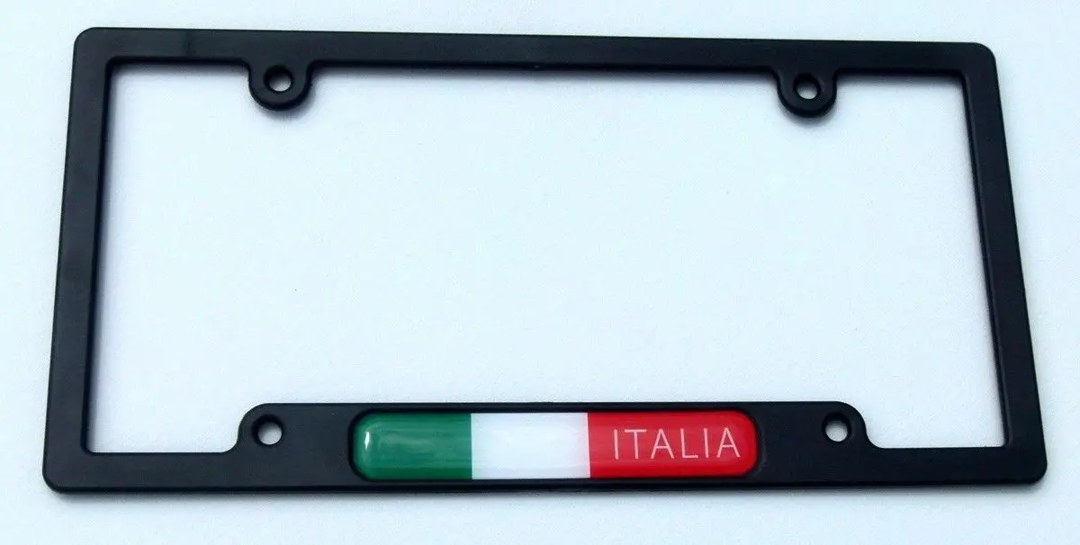 Italy Italia Flag Black Plastic Car License Plate Frame Domed Decal Insert 1
