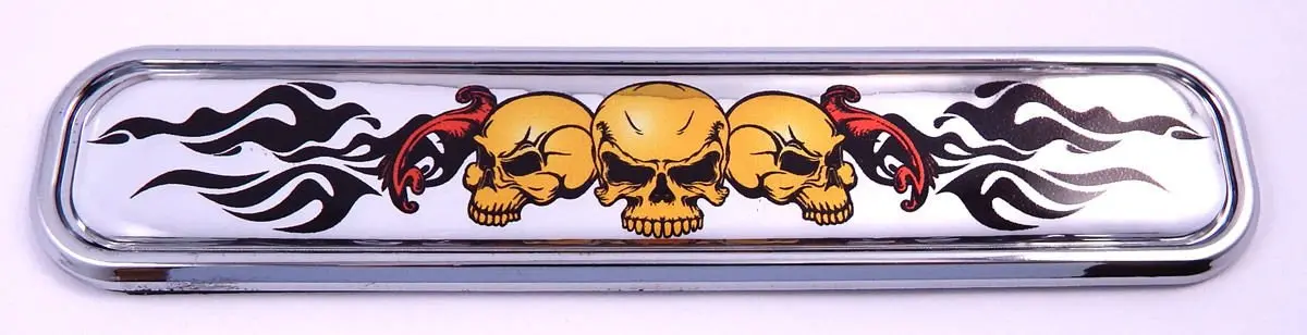 3 Skulls With Flames Chrome Emblem 3D Car Decal Sticker 5.3" 1