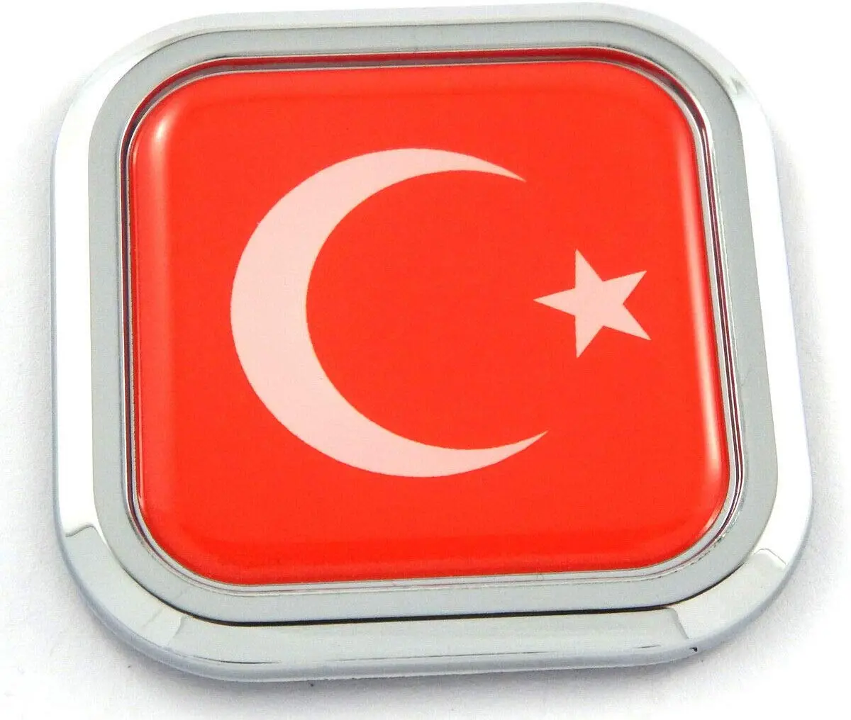 Turkey Flag Square Chrome Rim Emblem Car 3D Decal Badge Hood Bumper Sticker 2" 1
