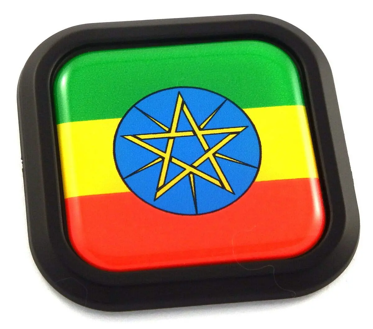 Ethiopia Flag Square Black Rim Emblem Car 3D Decal Badge Hood Bumper Sticker 2" 1