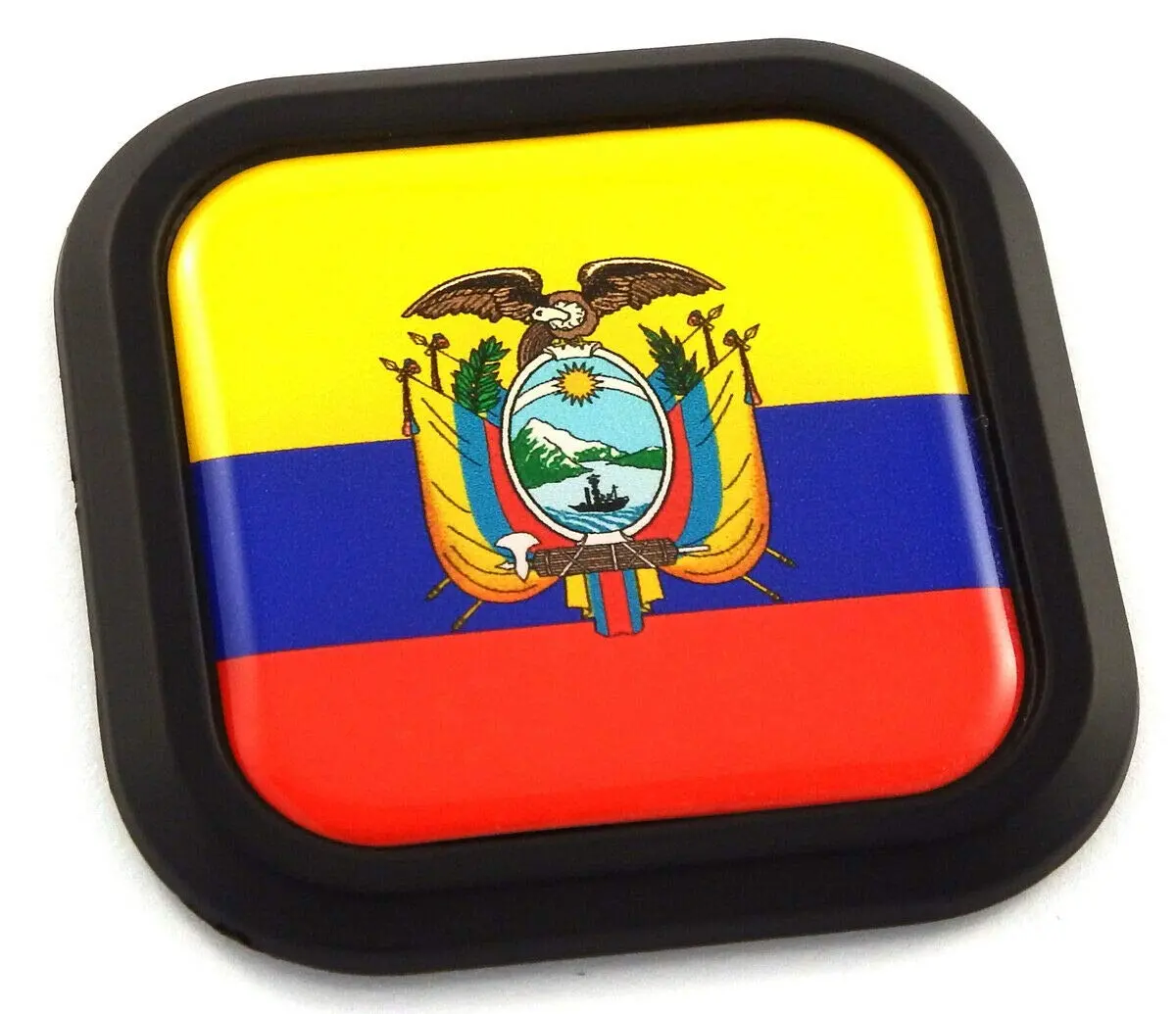 Ecuador Flag Square Black Rim Emblem Car 3D Decal Badge Hood Bumper Sticker 2" 1