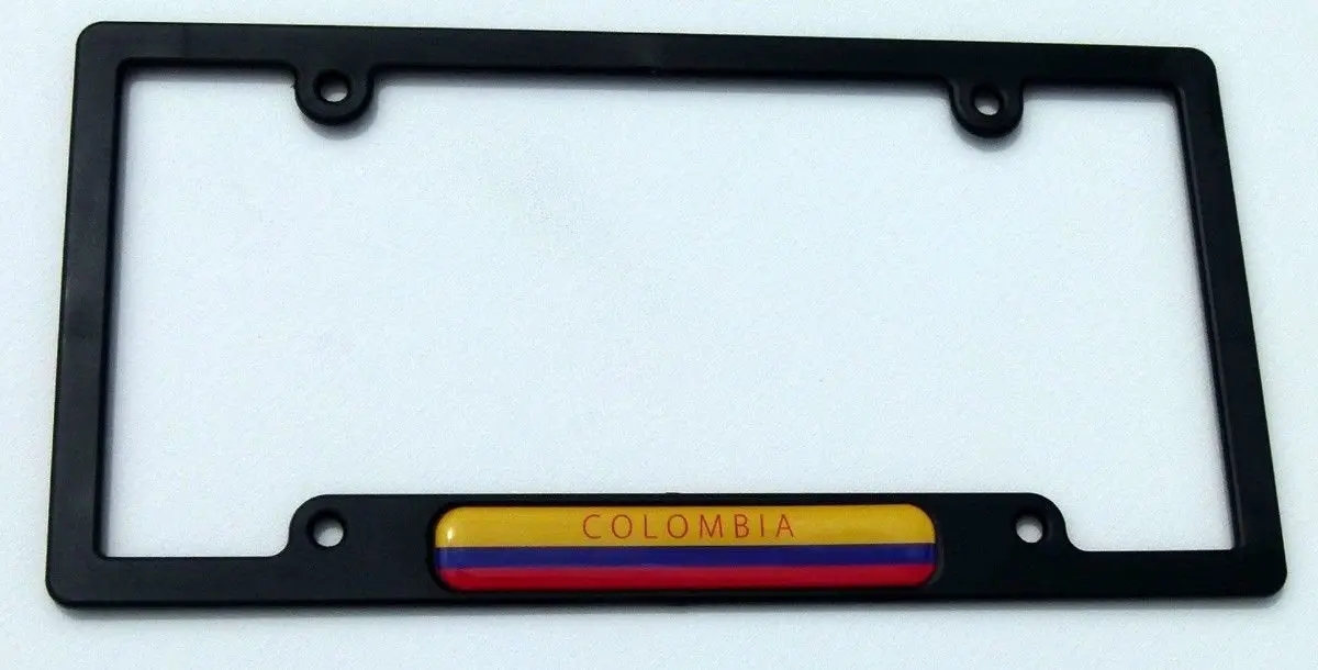 Colombia Flag Black Plastic Car License Plate Frame Domed Colour Lens Colombian 1