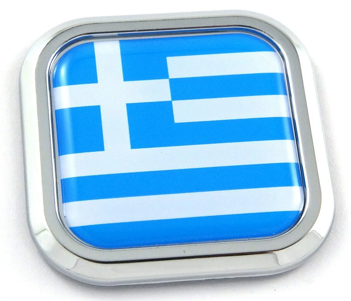 Greece Flag Square Chrome Rim Emblem Car 3D Decal Badge Hood Bumper Sticker 2" 1