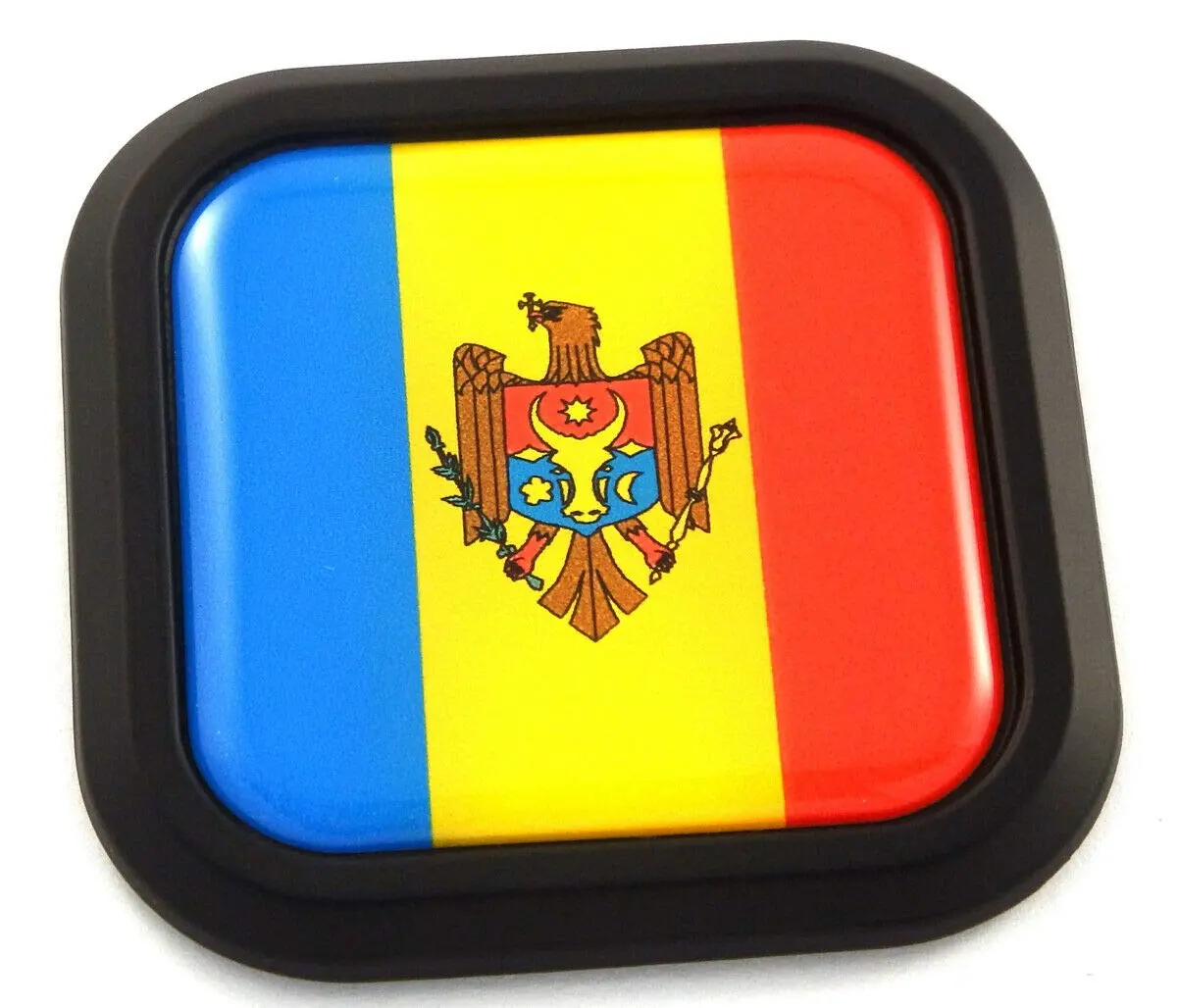 Moldova Flag Square Black Rim Emblem Car 3D Decal Badge Hood Bumper Sticker 2" 1
