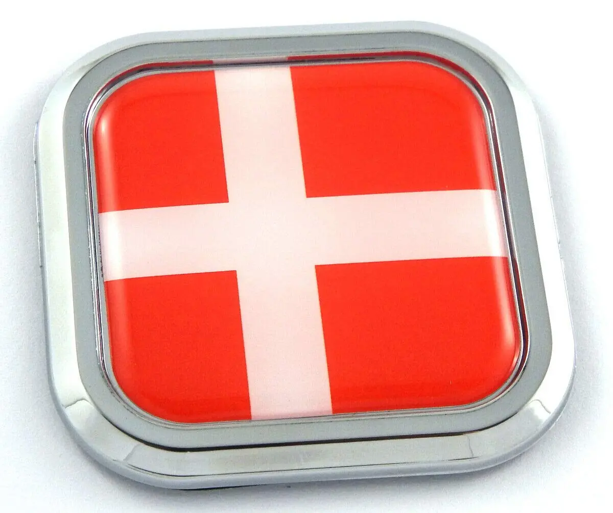 Denmark Flag Square Chrome Rim Emblem Car 3D Decal Badge Hood Bumper Sticker 2" 1