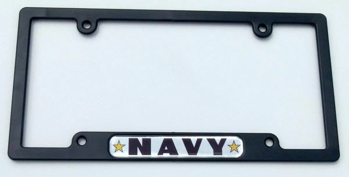 Navy Flag Black Plastic Car License Plate Frame Domed Decal Insert 1