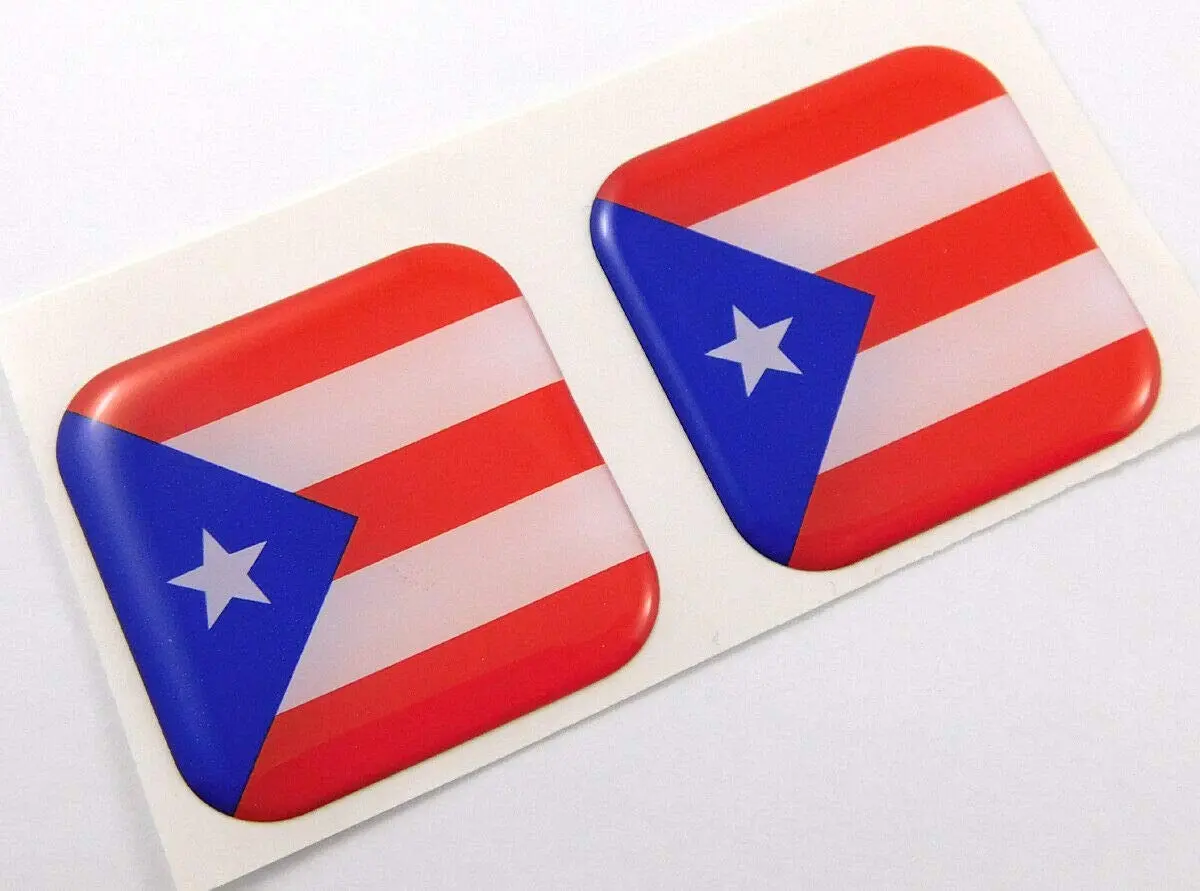 Puerto Rico Flag Square Domed Decal Car Bike Gel Stickers 1.5" 2Pc 1