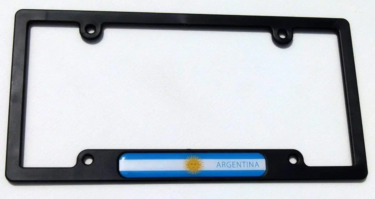 Argentina Flag Black Plastic Car License Plate Frame With Domed Colour Flag Lens 1