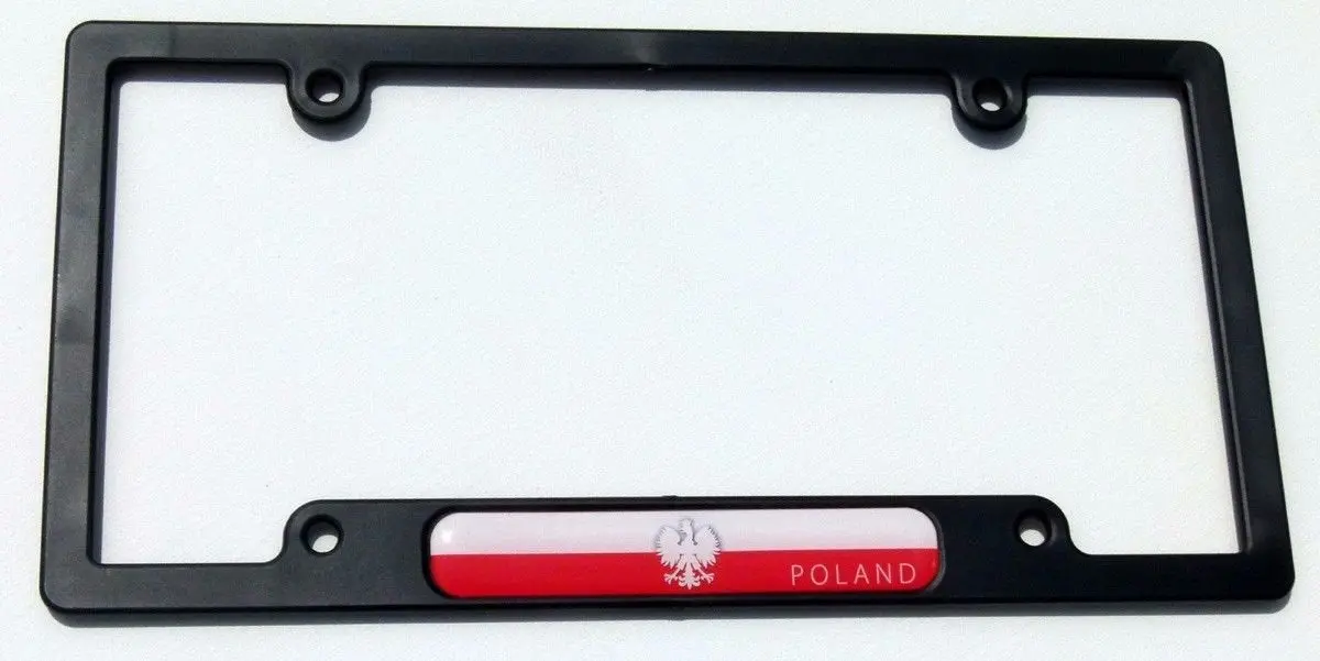 Poland Polska Flag Black Plastic Car License Plate Frame Dome Decal Polish Eagle 1