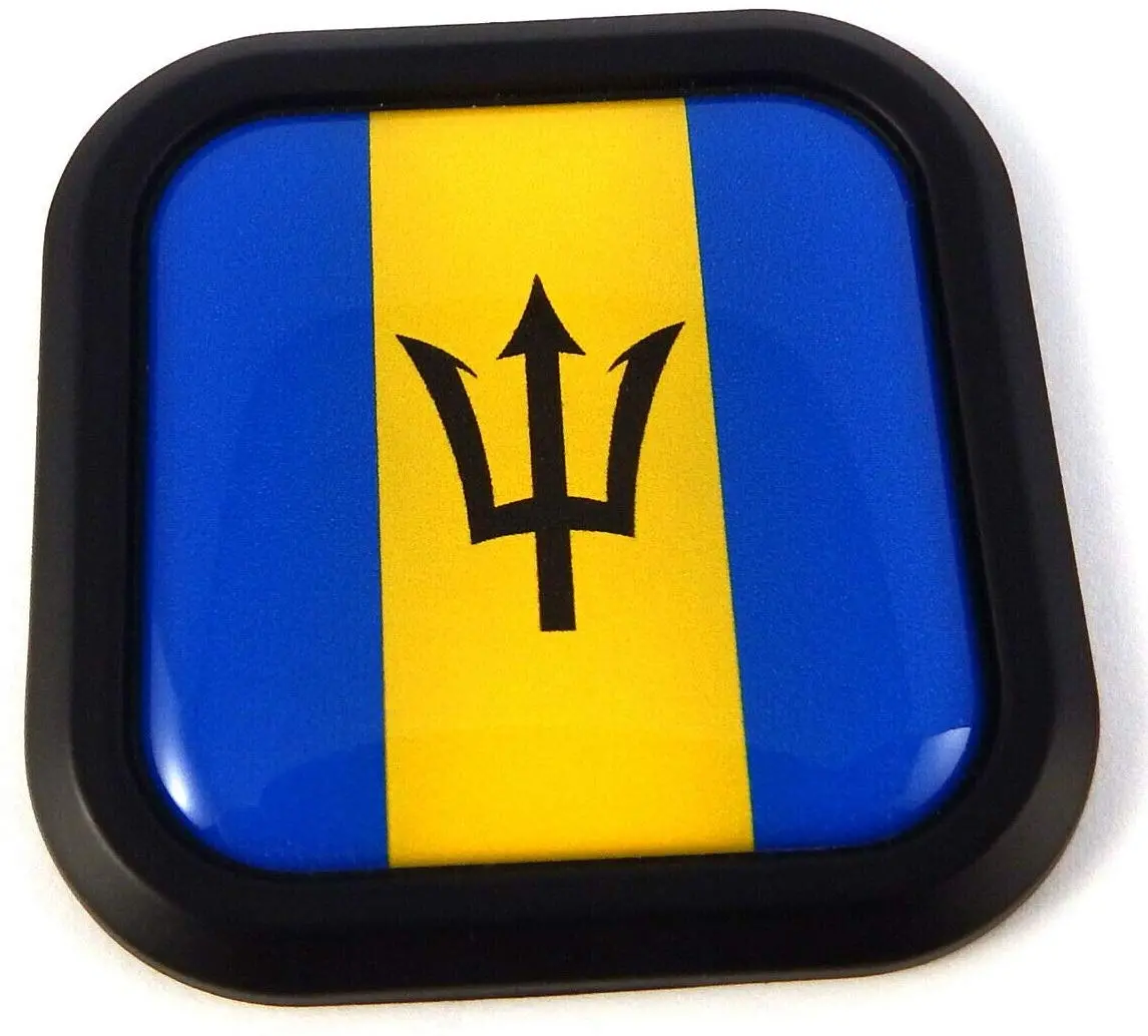 Barbados Flag Square Black Rim Emblem Car 3D Decal Badge Bumper Sticker 2" 1