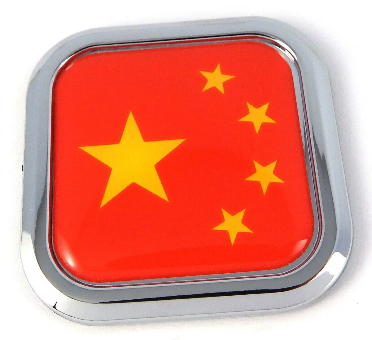 China Flag Square Chrome Rim Emblem Car 3D Decal Badge Hood Bumper Sticker 2" 1