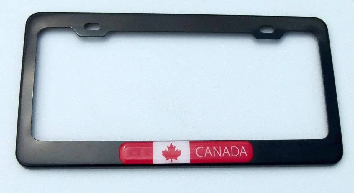 Canada Canadian Flag Black Metal Car License Plate Frame Domed Insert 1