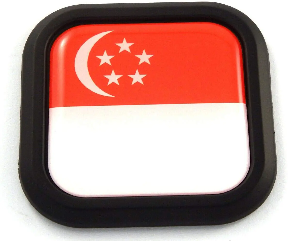 Singapore Flag Square Black Rim Emblem Car 3D Decal Badge Hood Bumper Sticker 2" 1