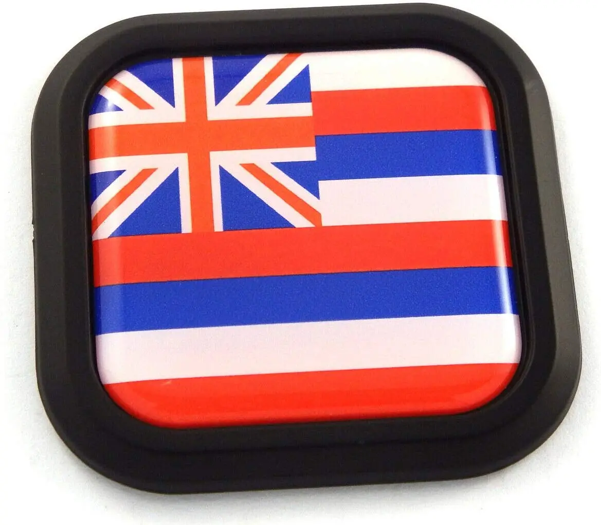 Hawaii Flag Square Black Rim Emblem Car 3D Decal Badge Hood Bumper Sticker 2" 1