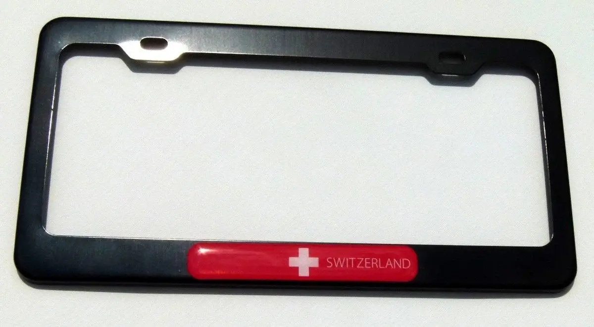 Switzerland Swiss Flag Black Metal Car Auto License Plate Frame Dome Insert 1