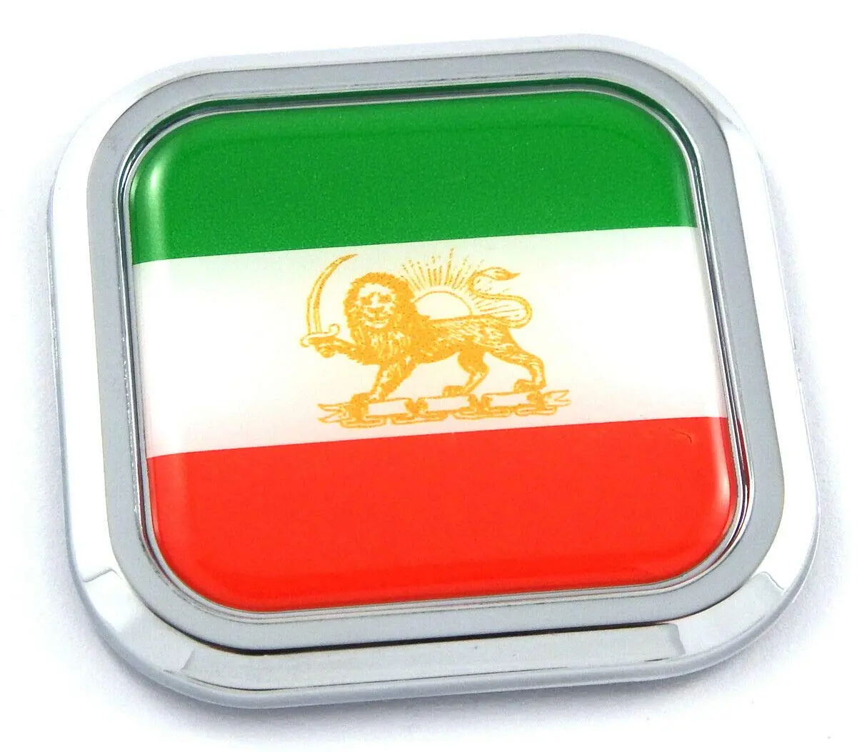 Iran Lion Flag Square Chrome Rim Emblem Car 3D Decal Badge Hood Bumper Sticker2" 1