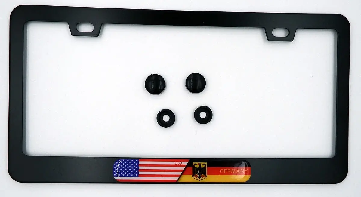 Usa/Germany Flag Metal Black Aluminium Car License Plate Frame Holder 1