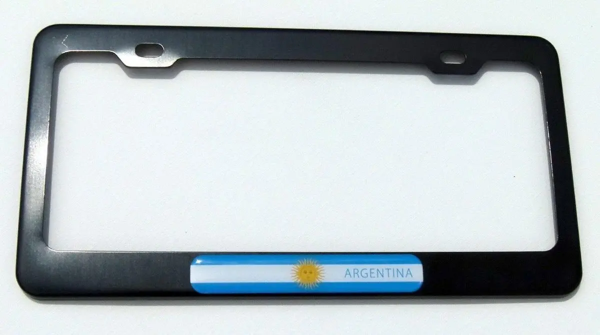 Argentina Flag Black Metal Car License Plate Frame Domed Insert 1