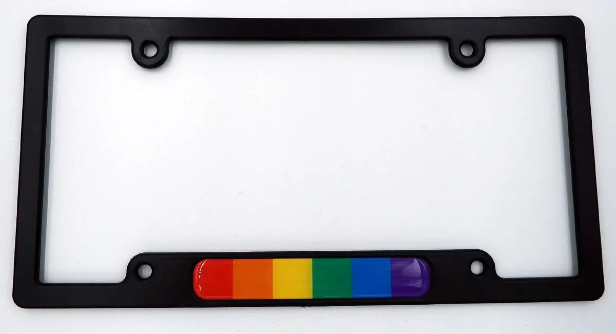 Pride Black Plastic Car License Plate Frame With Domed Decal Insert Flag Rainbow 1