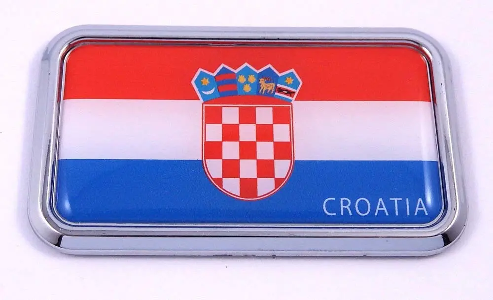 Croatia Flag Rectanguglar Chrome Emblem 3D Car Decal Sticker 3" X 1.75" 1