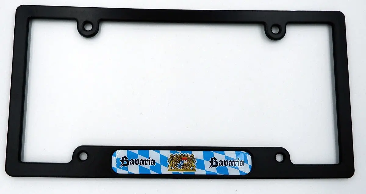 Bavaria Black Plastic Car License Plate Frame With Domed Decal Insert Flag 1
