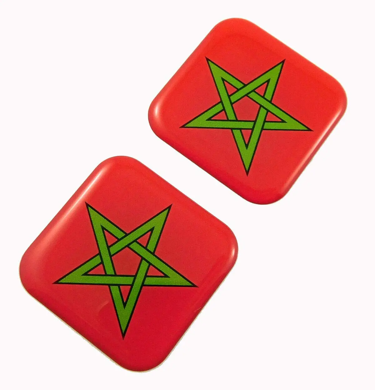 Morocco Flag Square Domed Decal Car Bike Gel Stickers 1.5" 2Pc 1