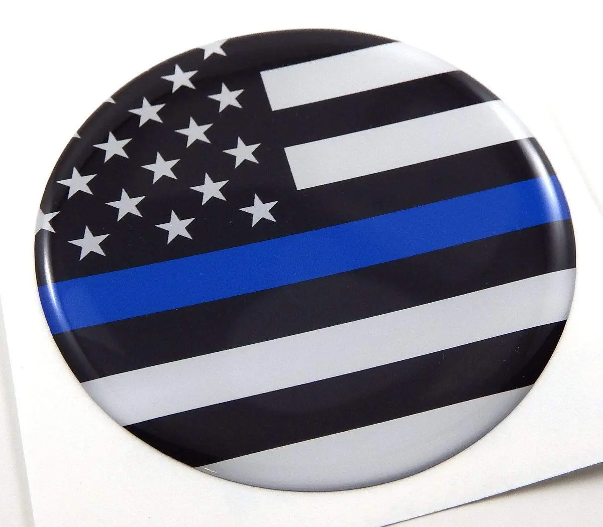 Usa Police Thin Blue Line Flag Round Domed Car Decal Emblem 3D Sticker 2.44" 1