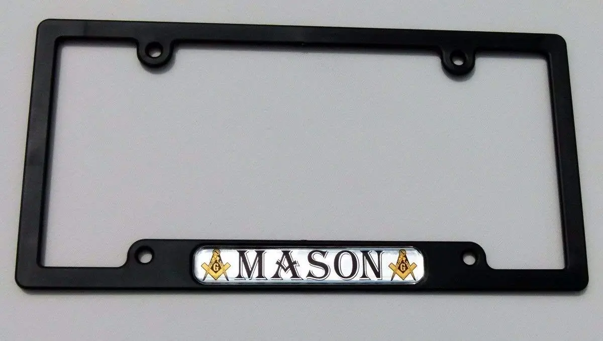 Mason Masonic Flag Black Plastic Car License Plate Frame Domed Decal Insert 1