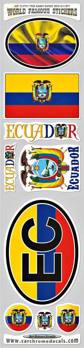 Ecuador 9 Stickers Set Flags Decals Bumper Stiker Car Auto Bike Laptop 1