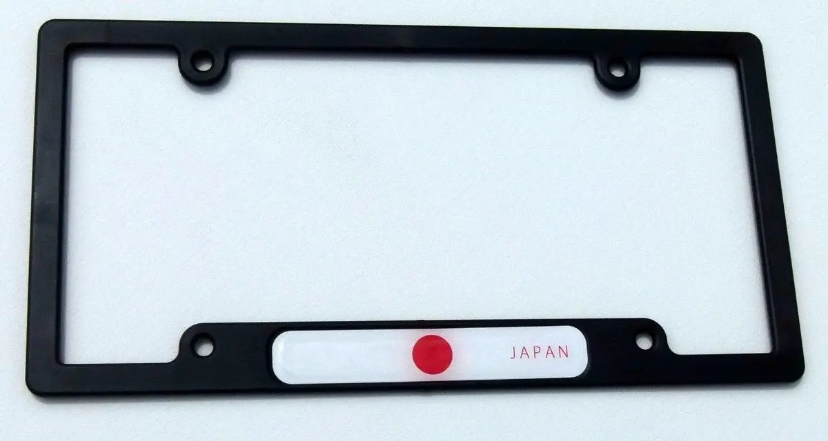 Japan Japanese Flag Black Plastic Car License Plate Frame Domed Decal Insert 1