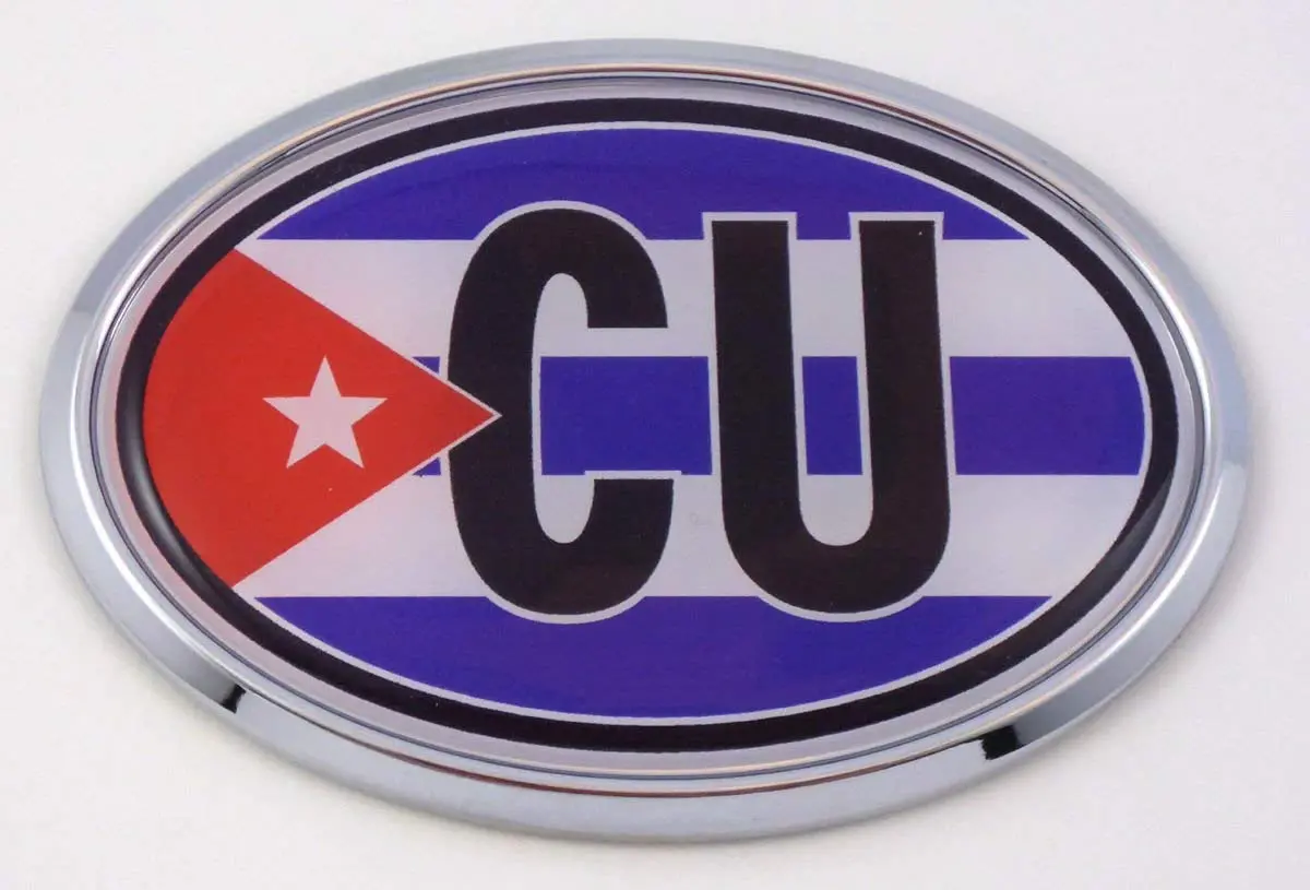 Cuba Cu Cuban Flag Car Chrome Emblem Bumper Sticker Flag Decal Oval 1