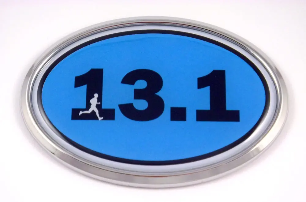 13.1 Half Marathon Runner Emblem Chrome Car Decal Blue Auto Dome Sticker Man Men Sport 1
