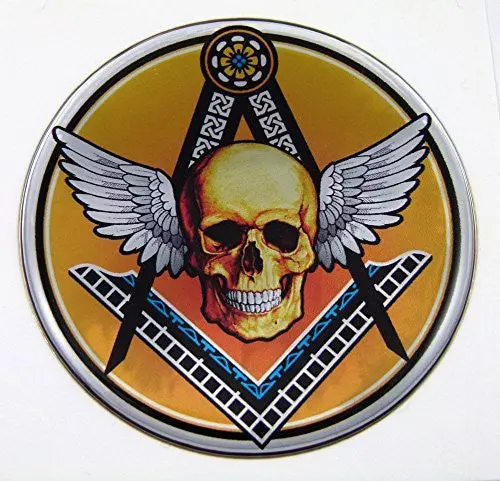 Masonic Logo With Skull Round Emblem Domed Decal On Chrome Bike Motorcycle Car 1