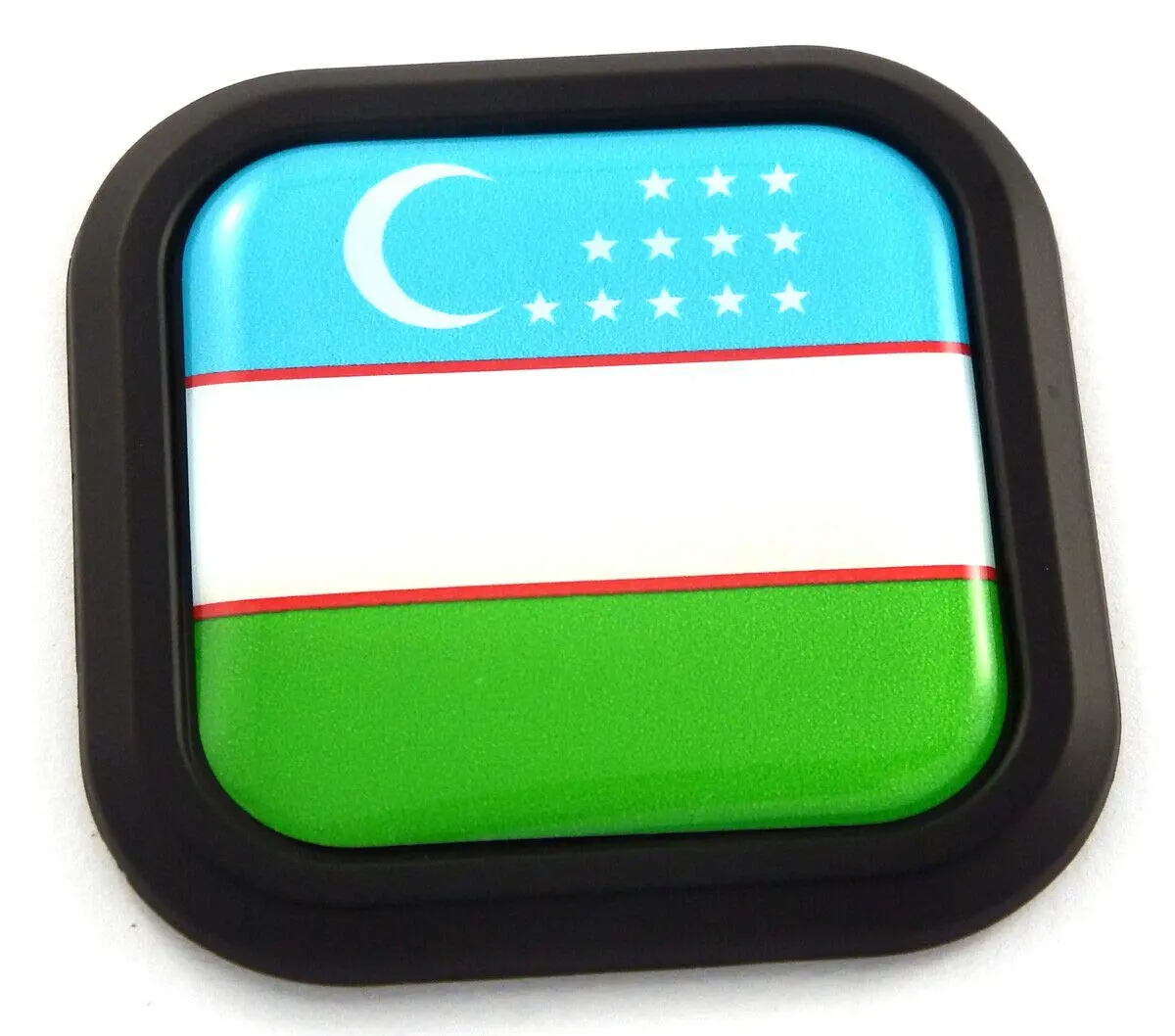 Uzbekistan Flag Square Black Emblem Rim Car 3D Decal Badge Bumper Sticker 2" 1
